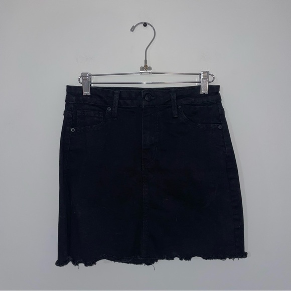 Just Black Dresses & Skirts - Just Black Denim A-Line Raw Hem Mini Denim Skirt Black, Never Worn